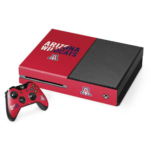 University of Arizona Wildcats Logo Split Red Xbox One Console and Controller Bundle Skin