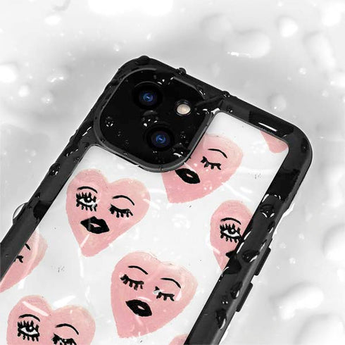 Bouffants and Broken Hearts Winking Hearts iPhone 15 Waterproof Case