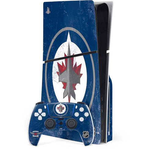 NHL Winnipeg Jets Distressed Logo PS5 Slim Disk Bundle Skin