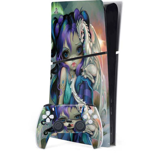 Winter Fairy With Frost Dragon by Jasmine Becket-Griffith PS5 Slim Digital Edition Bundle Skin