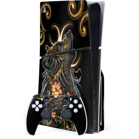 Wolf Howling by Sarah Richter PS5 Slim Disk Bundle Skin