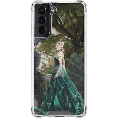 Woman with Peacocks by Nene Thomas Galaxy S21 5G Clear Case