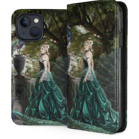 Woman with Peacocks by Nene Thomas iPhone 15 Plus Folio Case