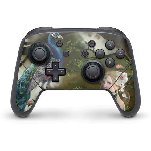 Woman with Peacocks by Nene Thomas Nintendo Switch Pro Controller Skin