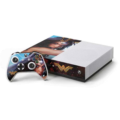 DC Comics Wonder Woman Battle Ready Poster Xbox One S Console and Controller Bundle Skin
