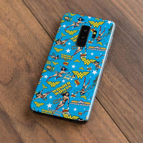 DC Comics Wonder Woman Action pose pattern Galaxy S9 Plus Skin