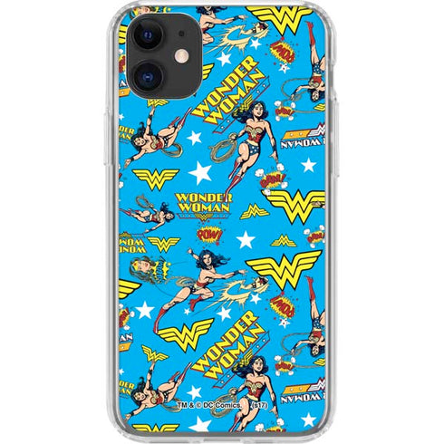 DC Comics Wonder Woman Action pose pattern iPhone 11 Clear Case