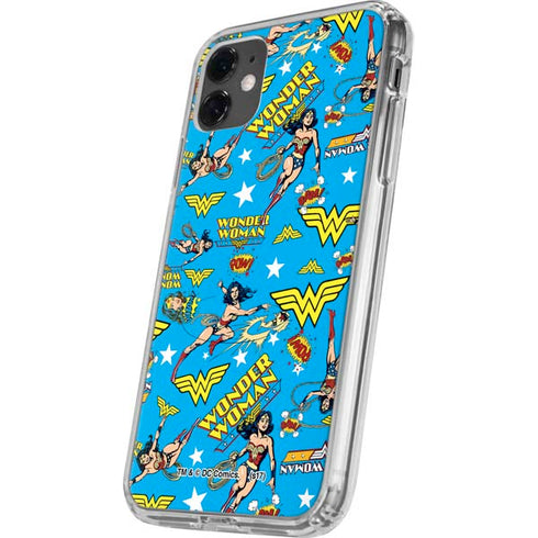 DC Comics Wonder Woman Action pose pattern iPhone 11 Clear Case