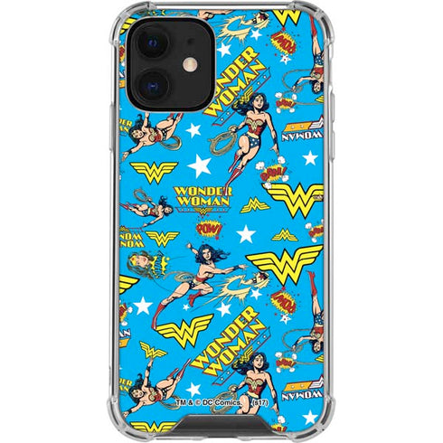 DC Comics Wonder Woman Action pose pattern iPhone 12 Clear Case