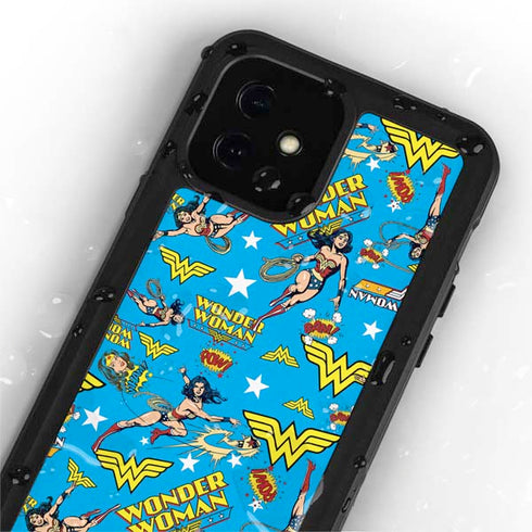 DC Comics Wonder Woman Action pose pattern iPhone 12 Mini Waterproof Case
