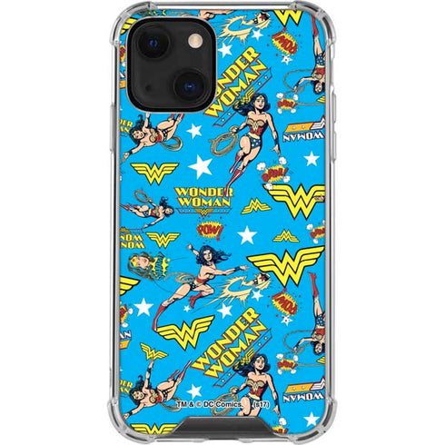 DC Comics Wonder Woman Action pose pattern iPhone 14 Plus Clear Case