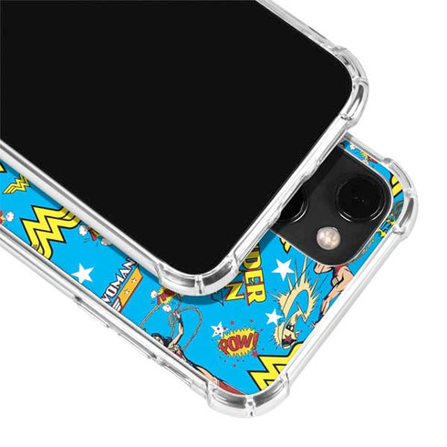 DC Comics Wonder Woman Action pose pattern iPhone 14 Plus Clear Case