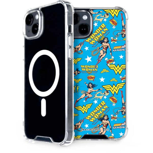 DC Comics Wonder Woman Action pose pattern iPhone 15 Plus MagSafe Case