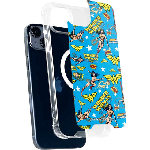 DC Comics Wonder Woman Action pose pattern iPhone 15 Plus MagSafe Case