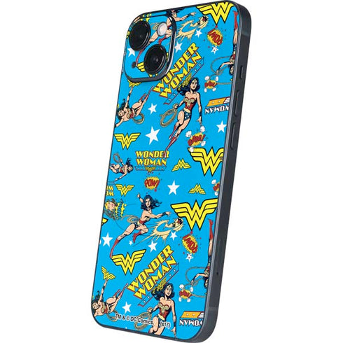 DC Comics Wonder Woman Action pose pattern iPhone 15 Plus Skin