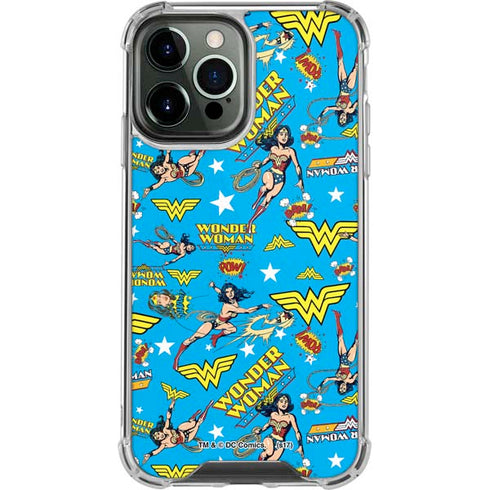 DC Comics Wonder Woman Action pose pattern iPhone 14 Pro Max Clear Case
