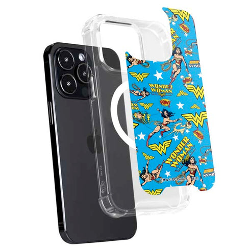 DC Comics Wonder Woman Action pose pattern iPhone 14 Pro Max MagSafe Case