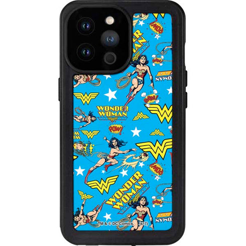 DC Comics Wonder Woman Action pose pattern iPhone 14 Pro Max Waterproof Case