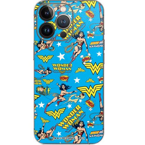 DC Comics Wonder Woman Action pose pattern iPhone 15 Pro Skin