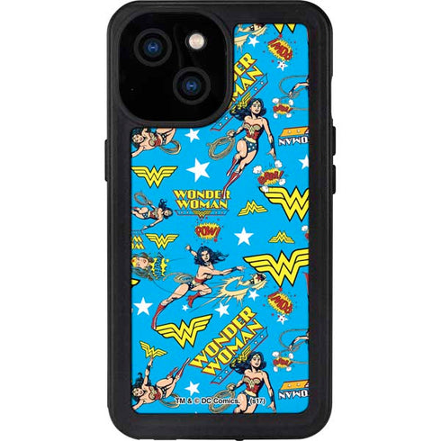 DC Comics Wonder Woman Action pose pattern iPhone 15 Waterproof Case