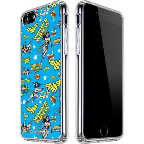 DC Comics Wonder Woman Action pose pattern iPhone SE (2nd & 3rd Gen) Clear Case