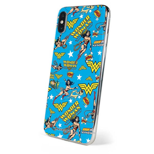 DC Comics Wonder Woman Action pose pattern iPhone XS Skin