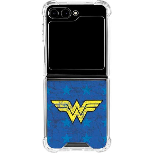 DC Comics Wonder Woman Emblem on Flag Galaxy Z Flip5 5G Clear Case