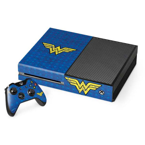 DC Comics Wonder Woman Emblem on Flag Xbox One Console and Controller Bundle Skin