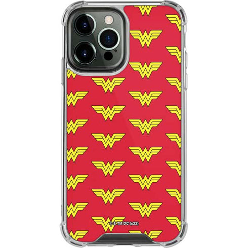 DC Comics Wonder Woman Logo Pattern iPhone 13 Pro Max Clear Case