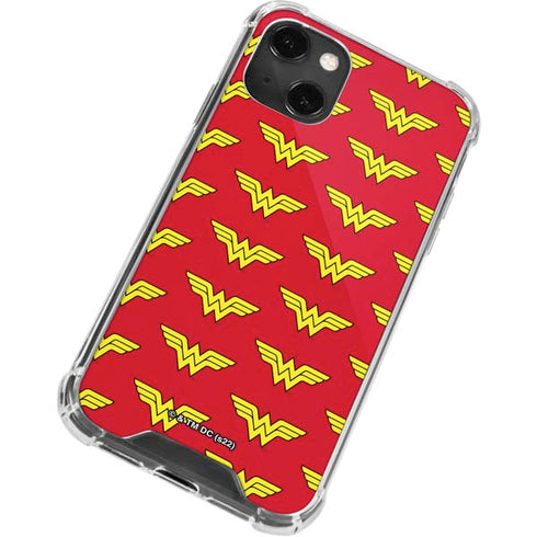 DC Comics Wonder Woman Logo Pattern iPhone 14 Plus Clear Case