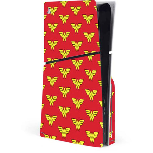 DC Comics Wonder Woman Logo Pattern PS5 Slim Disk Console Skin