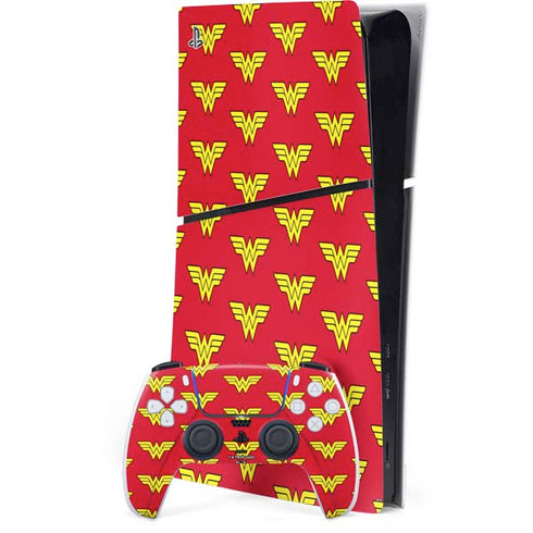 DC Comics Wonder Woman Logo Pattern PS5 Slim Digital Edition Console Skin