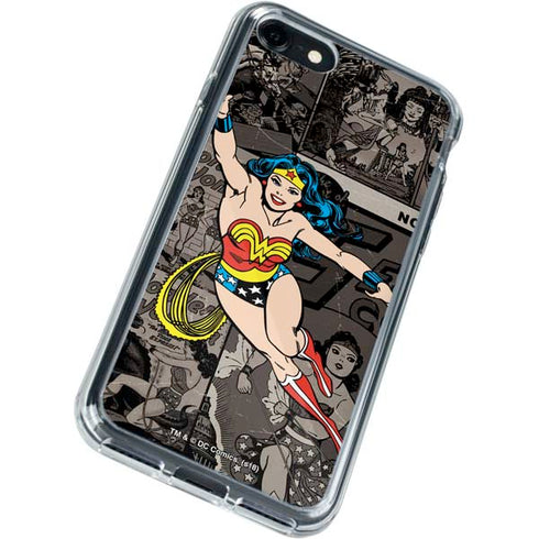 DC Comics Wonder Woman Vintage pose pattern iPhone SE (2nd & 3rd Gen) Clear Case