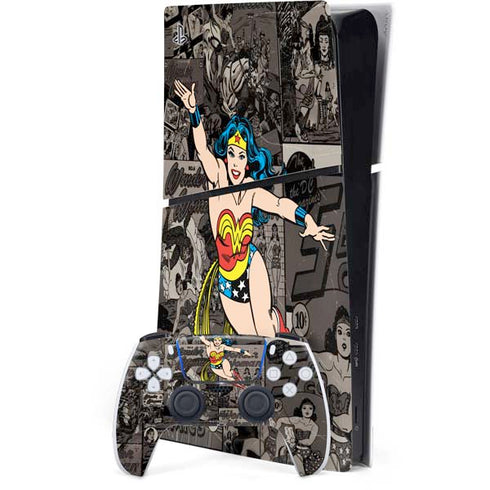 DC Comics Wonder Woman Vintage pose pattern PS5 Slim Digital Edition Bundle Skin