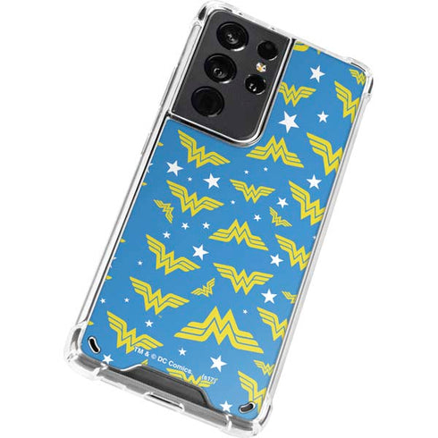 DC Comics Wonder Woman Logo Pattern Galaxy S21 Ultra 5G Clear Case