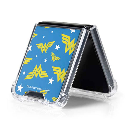 DC Comics Wonder Woman Pattern Galaxy Z Flip5 5G Clear Case
