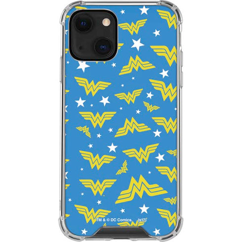DC Comics Wonder Woman Logo Pattern iPhone 14 Plus Clear Case