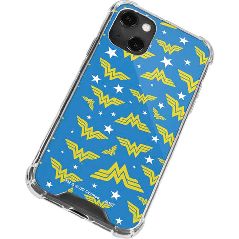 DC Comics Wonder Woman Logo Pattern iPhone 14 Plus Clear Case