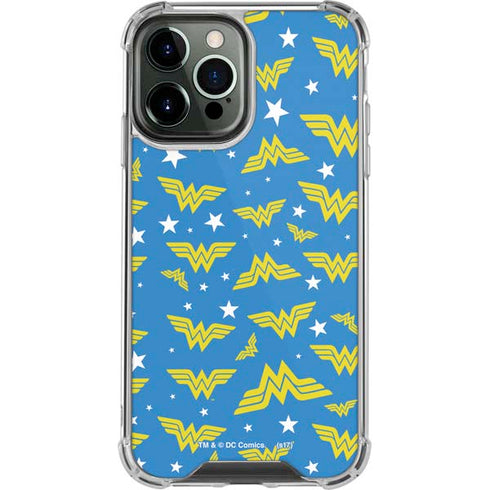 DC Comics Wonder Woman Logo Pattern iPhone 14 Pro Max Clear Case