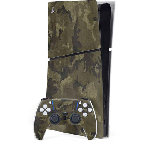 Wood Camo Camouflage PS5 Slim Digital Edition Console Skin