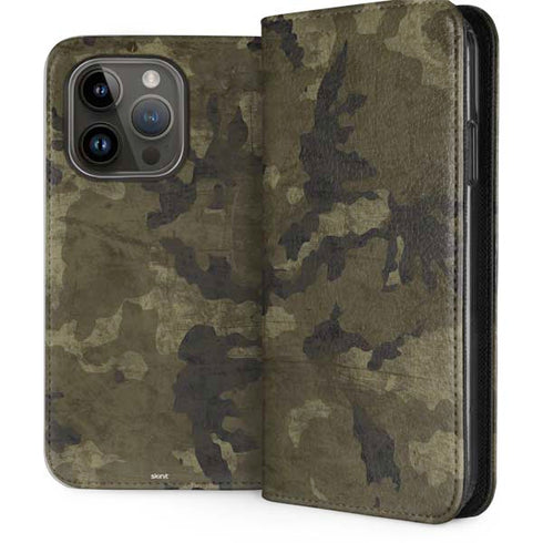 Wood Camo Camouflage iPhone 14 Pro Folio Case