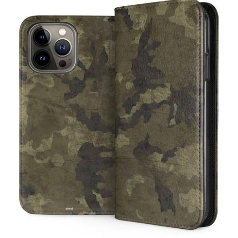 Wood Camo Camouflage iPhone 14 Pro Max Folio Case