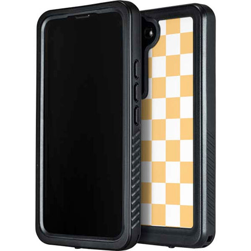 Yellow and White Checkerboard Galaxy S23 Waterproof Case