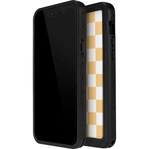 Yellow and White Checkerboard iPhone 14 Pro Max Waterproof Case