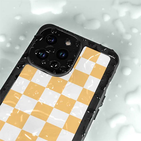 Yellow and White Checkerboard iPhone 14 Pro Max Waterproof Case