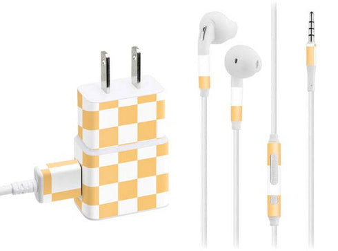 Yellow and White Checkerboard Phone Charger Skin
