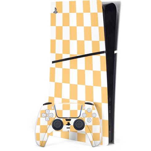 Yellow and White Checkerboard PS5 Slim Digital Edition Bundle Skin