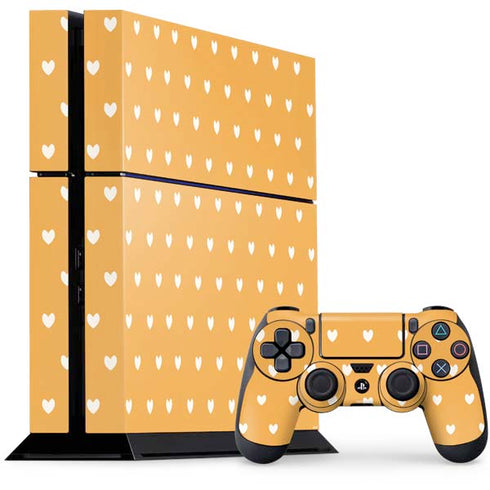Yellow and White Hearts PS4 Console and Controller Bundle Skin