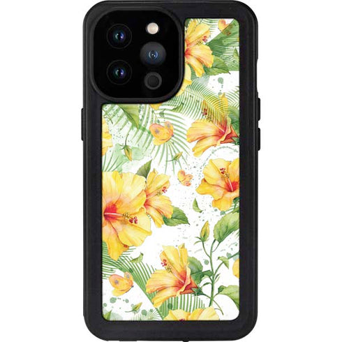 Yellow Hibiscus iPhone 14 Pro Max Waterproof Case