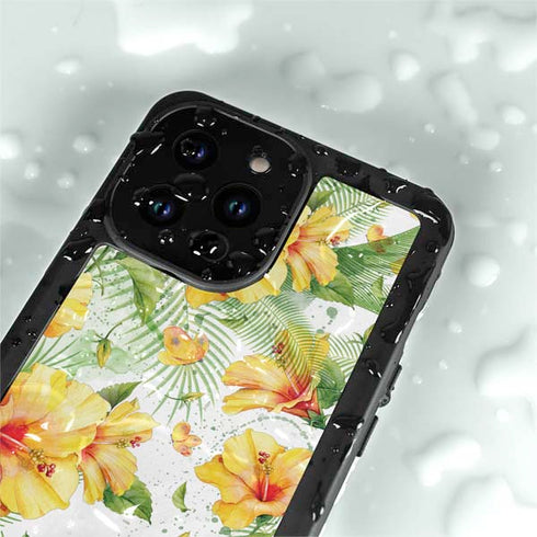 Yellow Hibiscus iPhone 14 Pro Max Waterproof Case